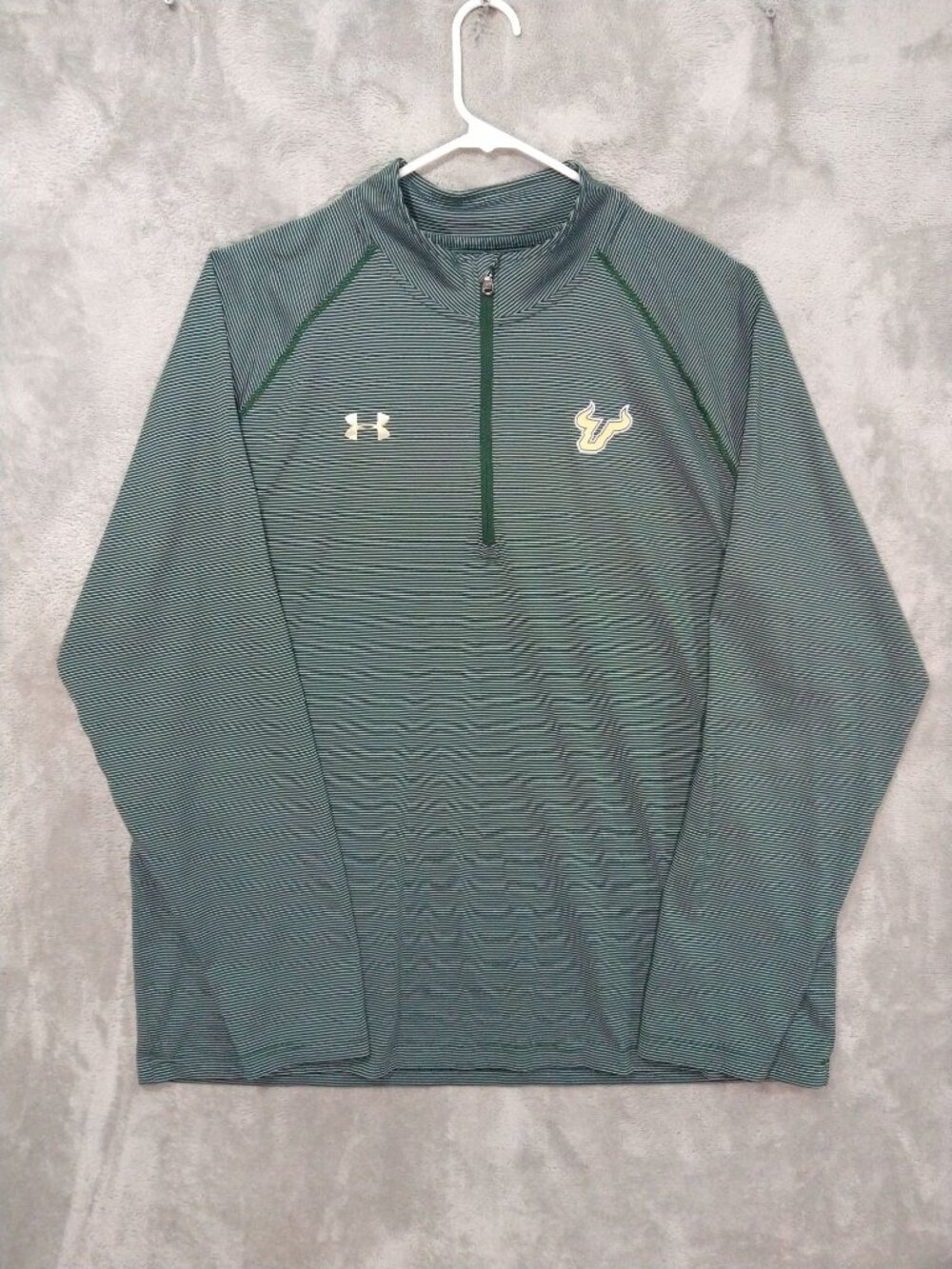 Under Armour Shirt Mens 3XL Green Striped South Florida Bulls HeatGear 1/4 Zip